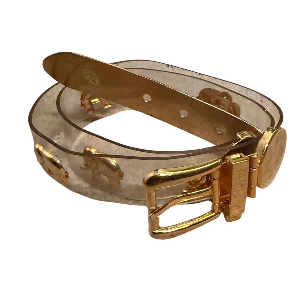 Vintage Clear Vinyl Belt with Gold Elephant Studs Transparent PVC Waist Belt